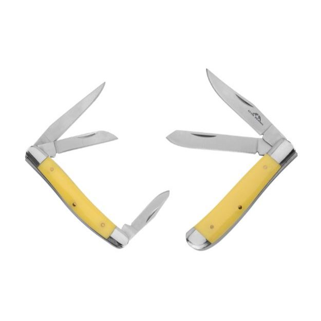 Old Ram Manual Folding Knife Set Yellow Plastic Handle